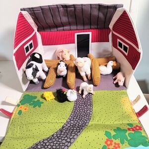 Vintage Ikea Klappa Take Along Barn Farm Plush Animal Cow Pig Chicken Playset
